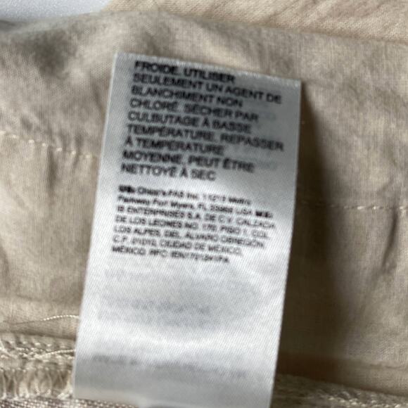 Chico's Linen Resort Pants Sz 2 Beige Pull-On Wide Leg Button Hem Beach Travel - Picture 7 of 11